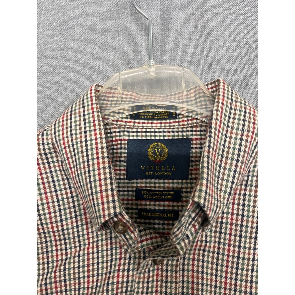 Viyella Mens Cotton Wool Tattersall Check Button Down Shirt Traditional Fit M